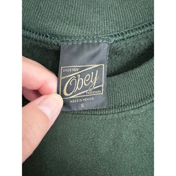 Obey Pull Over Sweatshirt Forest Green Size Small - Picture 3 of 4